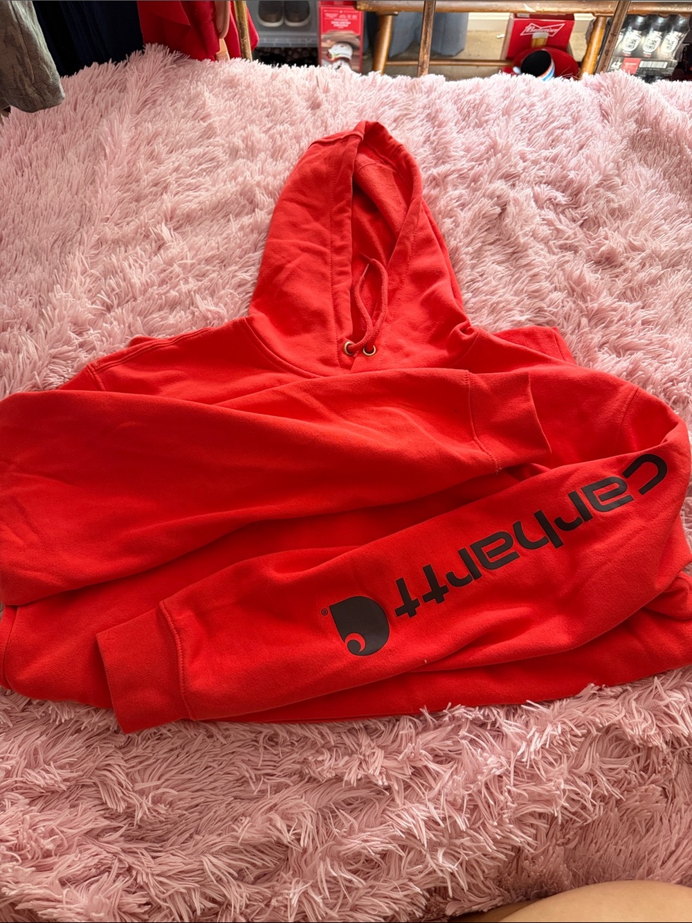 Carhartt Bright Red Hoodie with Black Sleeve Logo